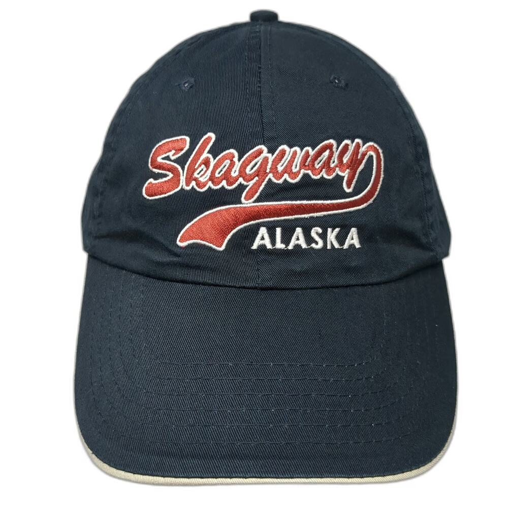 Alaska To Go! Baseball Cap Blue One Size Skagway Script Embroidery Slideback Hat
